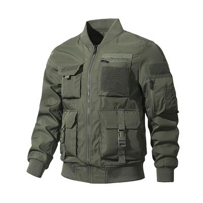 Jachetă de aviator de lucru cu buzunare multiple, uniformă de baseball pentru bărbați în stil funcțional, top lejer casual la modă