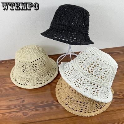 Women's Straw Hat Breathable Hollowed Out Summer Seaside Vacation Sun Protection and Sunshade Hat Knitted Fisherman Hat