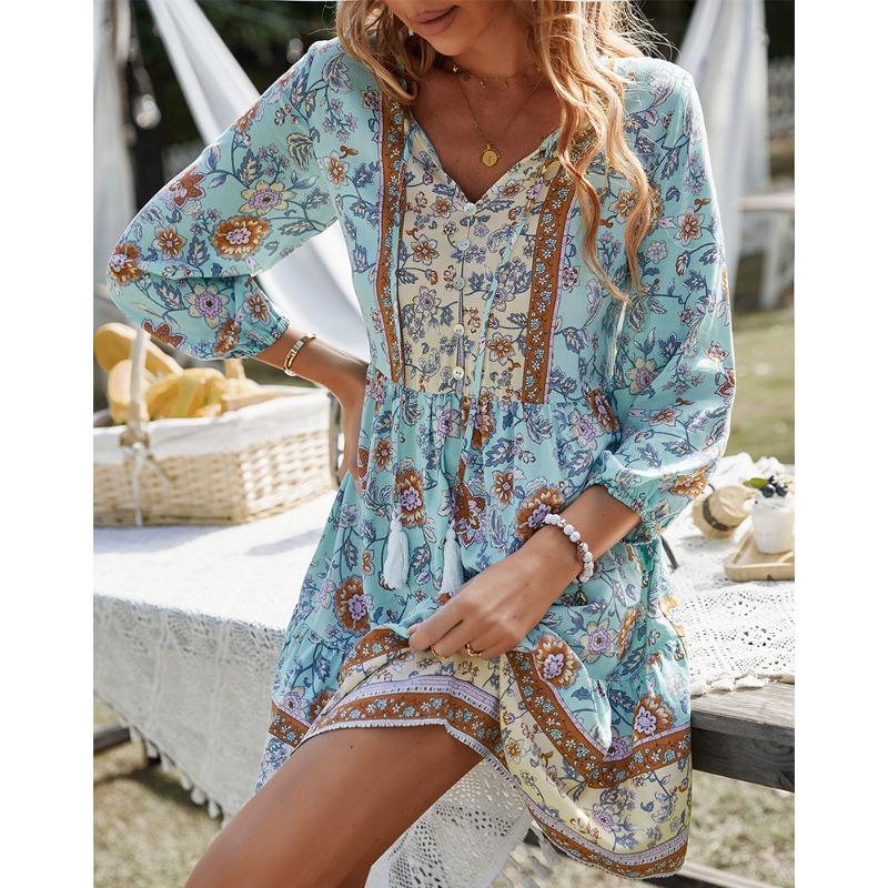 Damen Sommer Böhmisches Freizeit Urlaubs Kleid