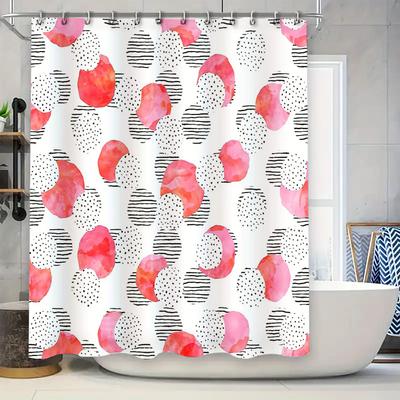 Modern Abstract Red Circle Shower Curtain Artistic Minimalist Washable Fabric Liner For Bathroom Decor