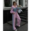 Womens Casual Hooded Sweatshirt Pants Set With Denim Patchwork Long Sleeve 2026