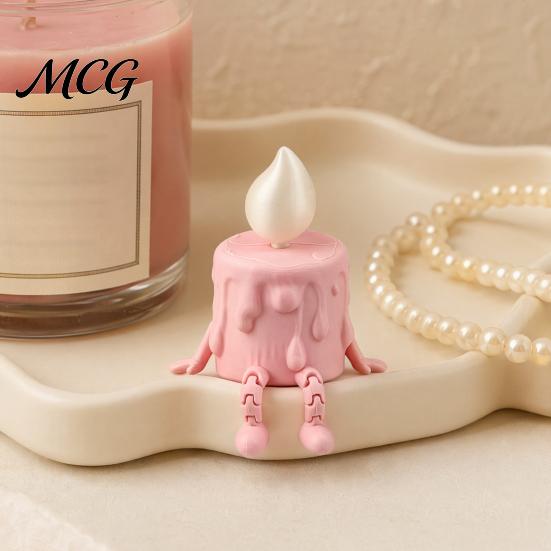 Tabletop Decorative Candle Figure 3D Printing Ornament, Wax Liquid Texture Dripping Sculpture with Pink And White Decor Movable Joints, Adjustable