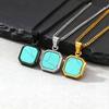 Natural Stone Square Pendant Necklace for Men Boys,Stainless Steel Turquoise Pendant,Jewelry Gift for Husband Dad Son BBF
