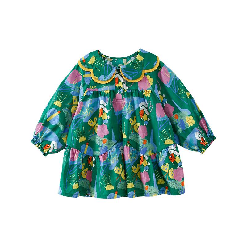 

Детское весеннее платье с лацканами и цветочным принтом Tongbei Kids 2025 года – повседневная одежда для девочек 120 cm трава зеленый