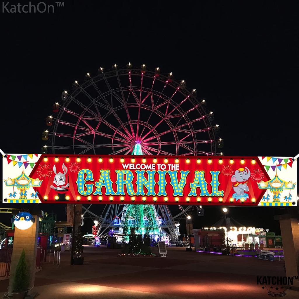 KatchOn, XtraLarge Welcome To The Carnival Banner - 120x20 Inch | Carnival Decorations | Circus Games Decoration for Event Outdoor | Circus Banner