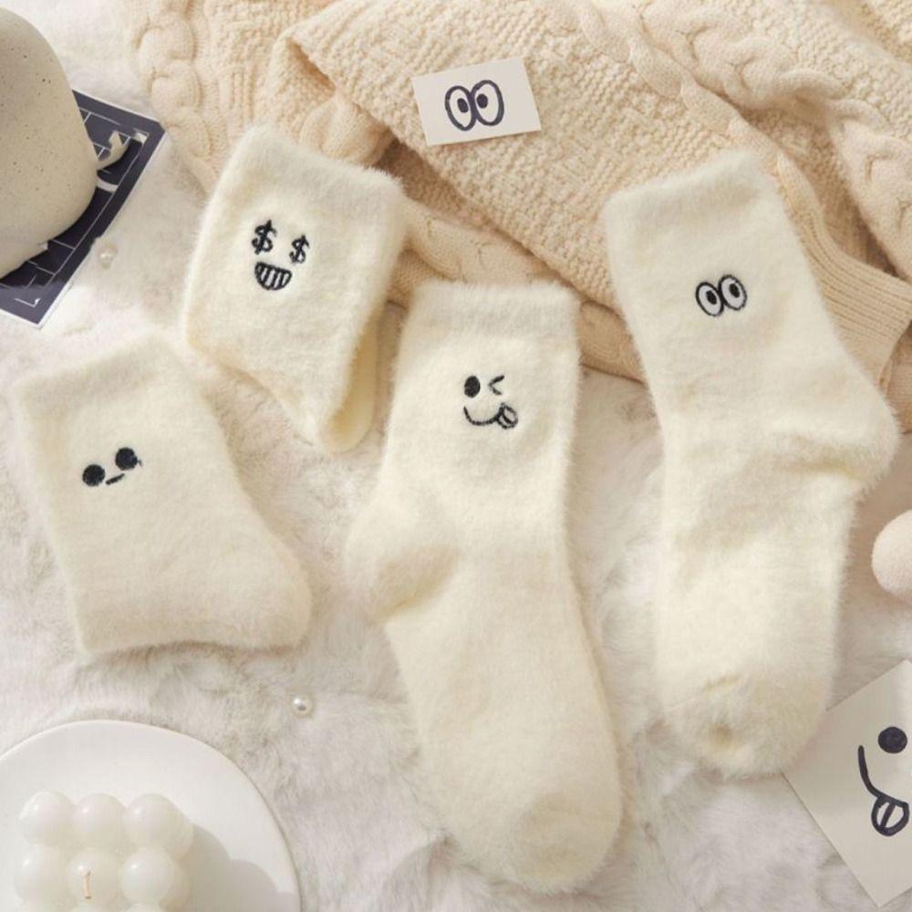 5Pairs Cartoon Plush Socks Soft Sleeping Socks Women Cute Thicken Warm Socks  Fall Winter