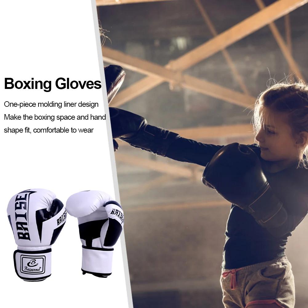 PU Leather Kickboxing Protective Gloves Sponge Boxing Training Mitts Muay Thai Competition Glove for Kids Adult Sports Supplies