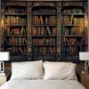 Retro Bookshelf Wall Tapestry, Vintage Books Study Library Tapestries for College Dorm Bedroom Magic Caslte Backdrop 36×48 inch