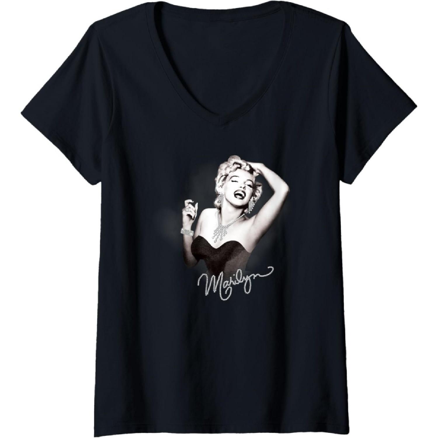 Womens Marilyn Monroe Glam V-Neck T-Shirt S чёрный