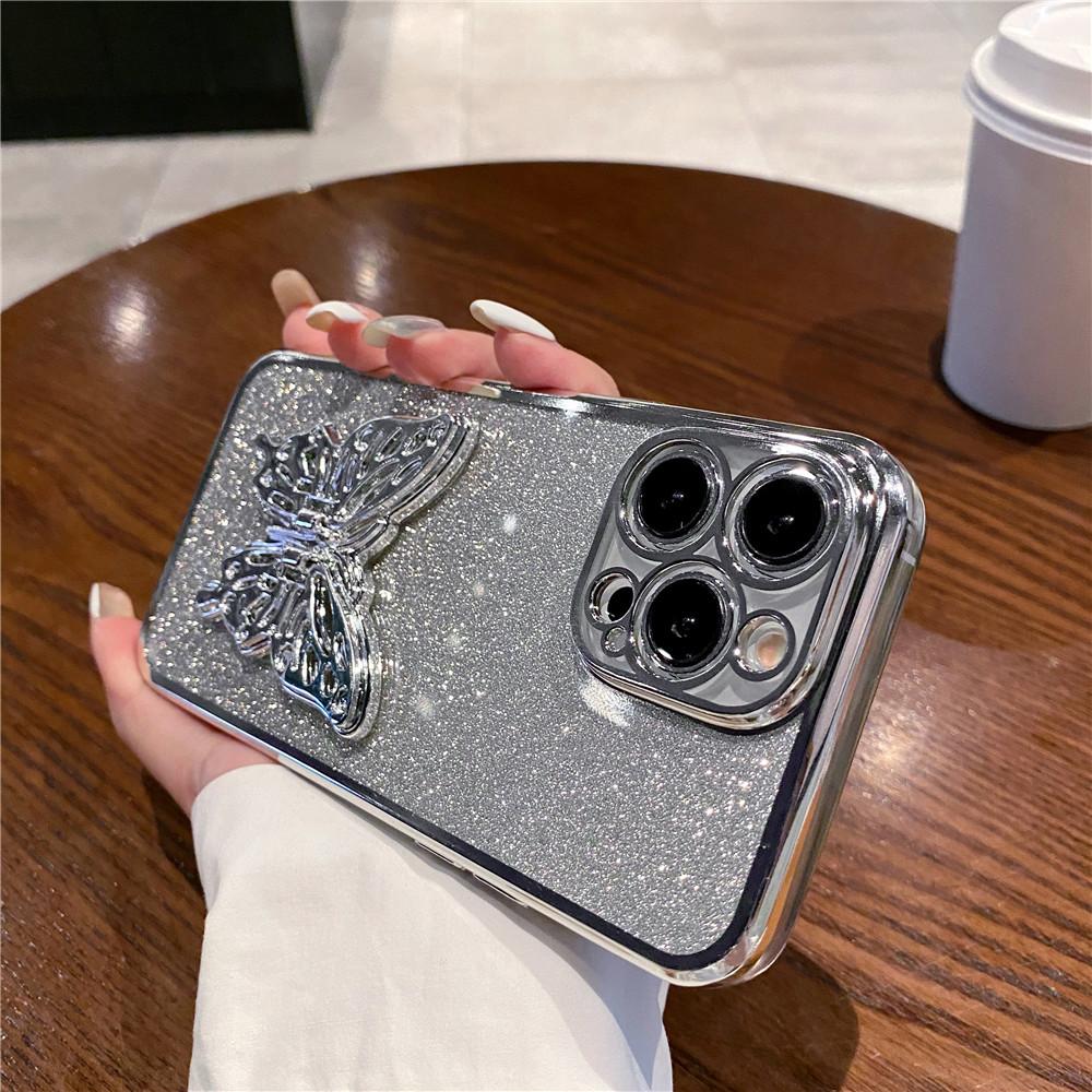 Butterfly Stand Glitter Gradient Case For Samsung A15 A55 A35 A25 A05S A54 A34 A24 A14 A04 A13 A23 A33 A53 Bracket Plating Cover