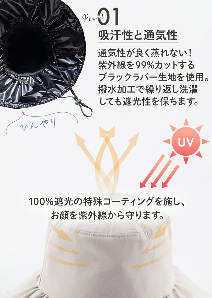 Pălărie de soare pliabilă NOA LINO cu bor lat, cu șnur de bărbie și protecție UV UV, Damă, Cu sârmă, Protecție, (Negru)