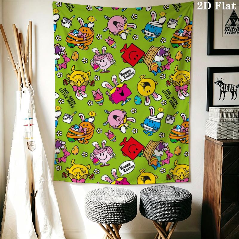 Mr. Men Little Miss Wall Tapestry Aesthetic Wall Hanging Printed Fabric Blanket Decorative Tapestries for Bedroom Living Room Home Decor