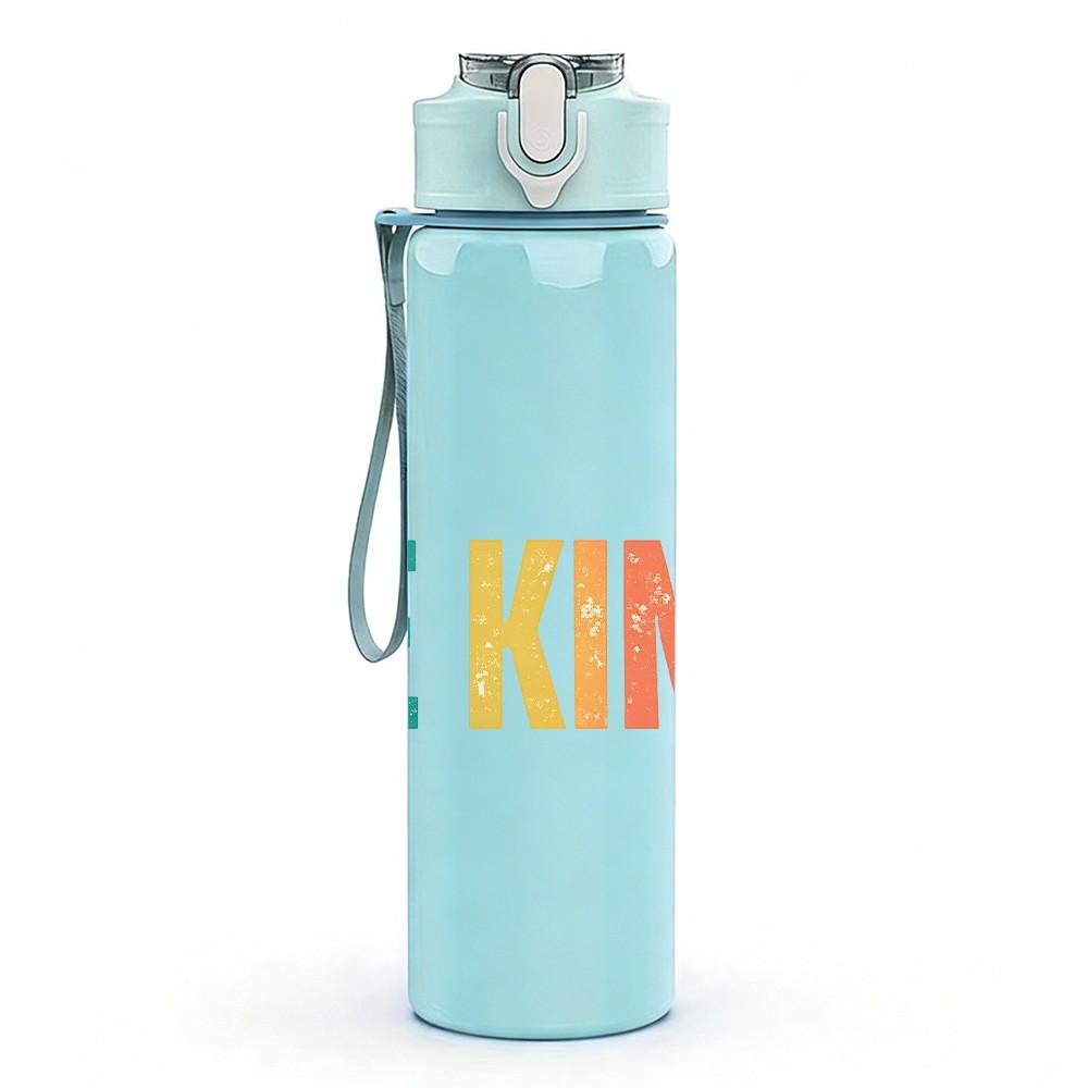 1PC Be Kind Multicolor Retro Letter Print 750ml Color Plastic Sports Water Bottle Leakproof Flip Straw Lid Suitable for Sports Office Home Use
