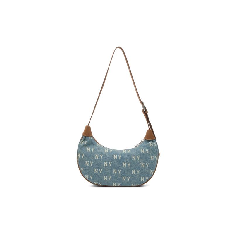 MLB New York Yankees Monogram Polyester Shoulder Bag Women's Denim Light Blue Casual