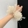 Women Elegant Large Chiffon Hair Scrunchies Soft Faux Pearl Lace Ribbon Elastic Hair Bands for Dinner Party Use