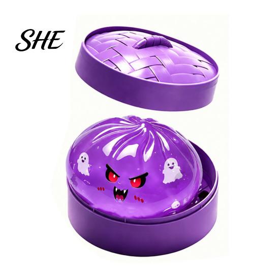 Halloween Themed Sensory Toys Dumpling Stress Relief Toy, Cartoon Steamed Bun Squeeze Toy Stretchable with Steamer, Ball Fidget Party Favors