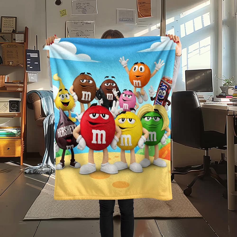 1PC M&M's Patterned Flannel Blanket Suitable For All Seasons for Home Decor Warmth and Comfort Gifts Holiday Present