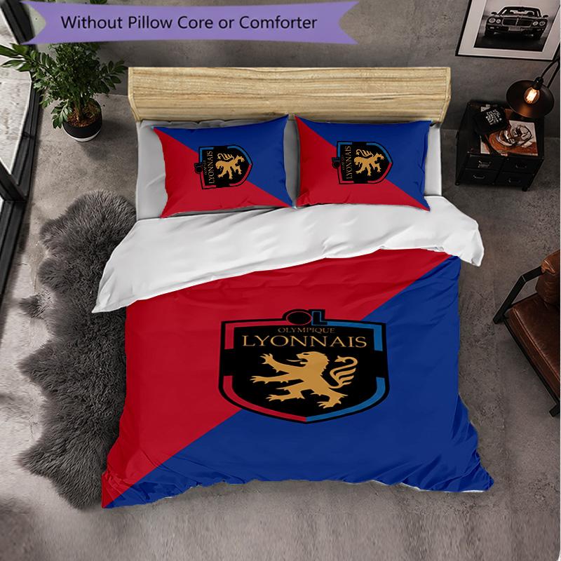 Lyon FC Themed Bedding 3Pcs Duvet Cover Set Decorative Bed Linen For Teen Room Home Decoration