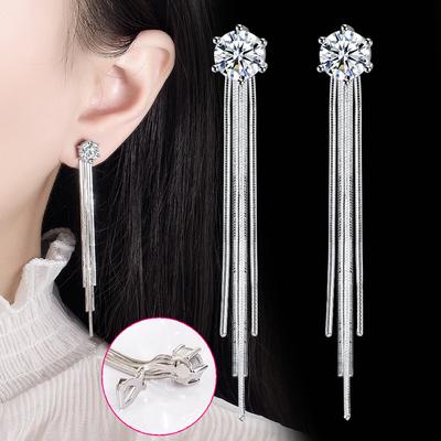 Atmospheric Light Luxury Fashion Diamond-inlaid Long Fringed Earrings Femininity Single Product Trend Single Product