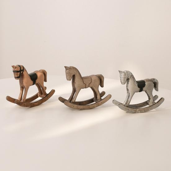 Wooden Rocking Horse Figurine Retro Miniature Horse Ornament Rustic Desktop Rocking Horse Statue for Home Table Centerpiece Shelf Cabinet