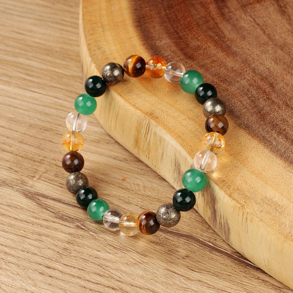 Tiger Eye Green Aventurine Pyrite Citrine And Clear Quartz Beaded Bracelet Earthy Fashion Jewelry For Men Women Daily Wear Simple Versatile Accessory