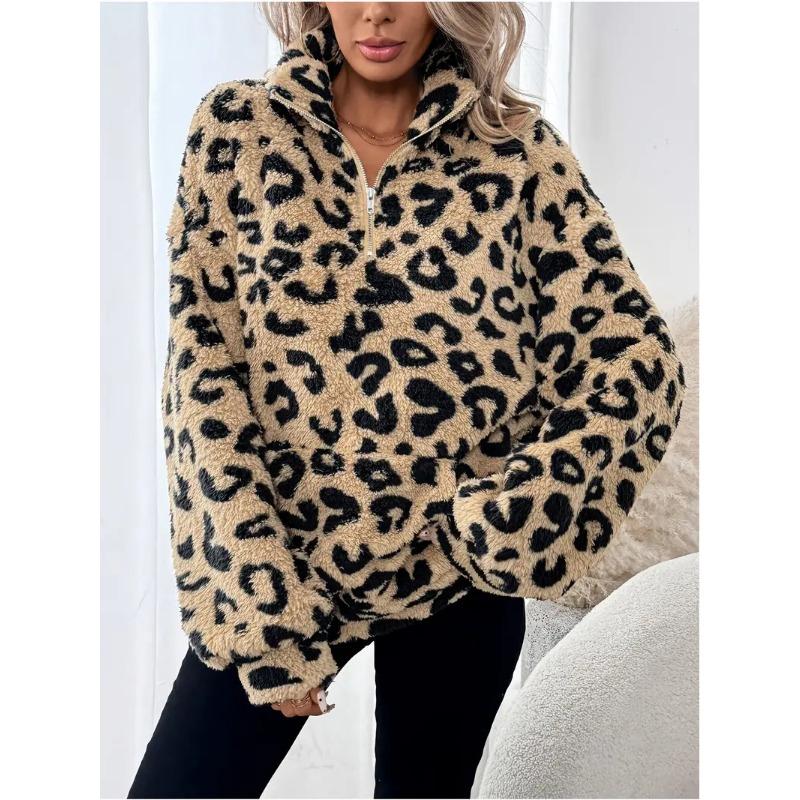 Women S Leopard Print Zip Up Hoodie Elegant Casual Sweatshirt