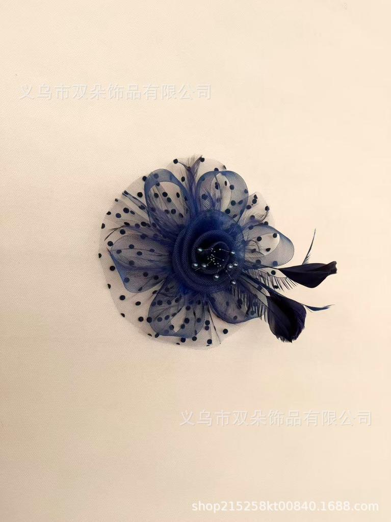 Popular European and American Bridal Headgear Feather Head Flower Horse Racing Festival Mesh Yarn Top Hat Mesh Yarn Feather Headgear