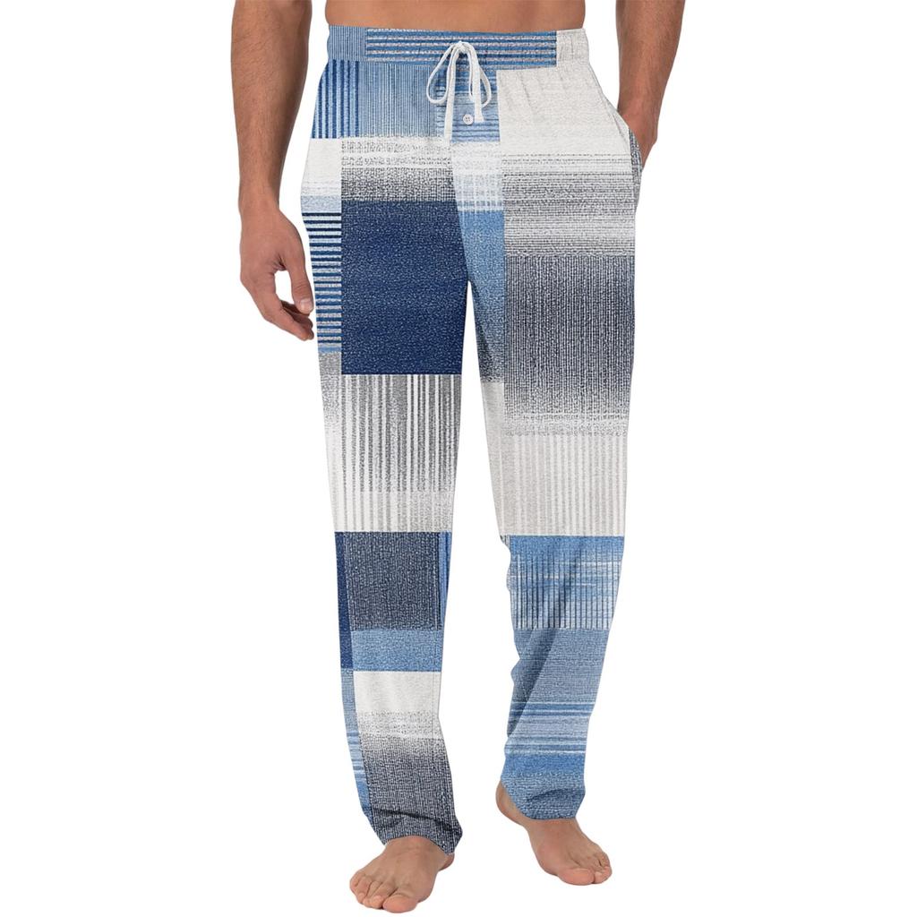 Herren Freizeit Pyjamahose mit Taschen | Einfarbig Gestreift Kariert Bedruckt Lockerer Schnitt Elastischer Bund für Zuhause