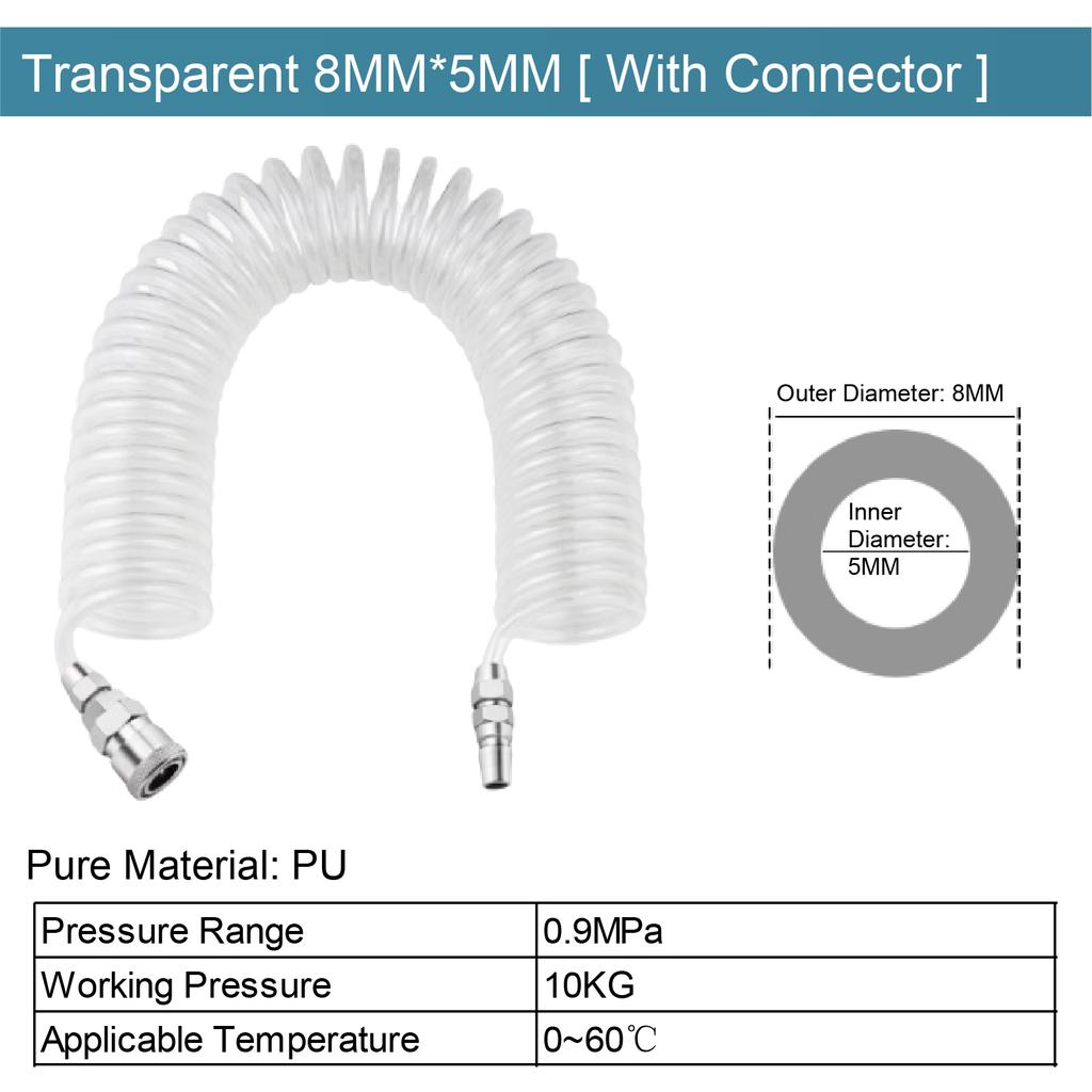 PU Spiral Air Hose with C Type Connector Flexible Polyurethane Coil for Pneumatic Air Compressor Air Tube