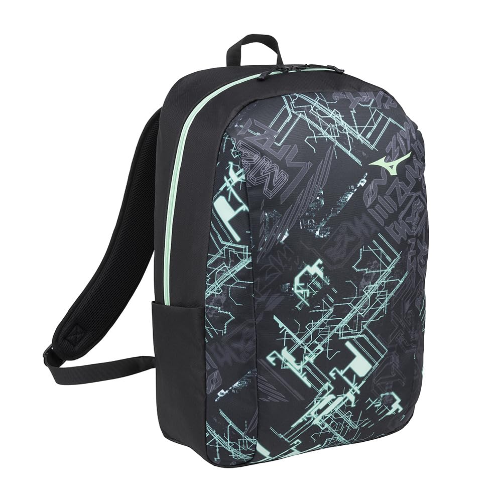 Mizuno Global Bag Backpack WASO 30L Rucksack for School, Travel, Excursions, Club Activities, and Sports, 33GDC003, Black x Lime, L30 x W16 x H50