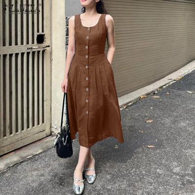 Vestido Casual de Verano para Mujer con Cuello en U, Holgado y sin Mangas