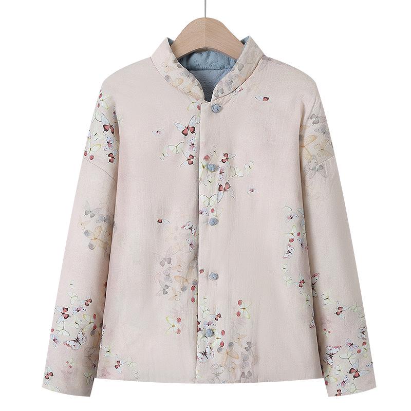 Women's Chinese Retro Style Frog Button Warm Cotton Jacket, Autumn/Winter 2025 Edition