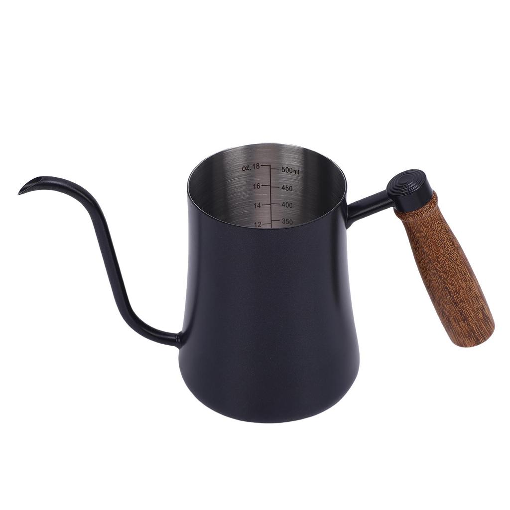 600ML Coffee Brewing Pot 304 Stainless Steel Water Pot with Temperature Meter Wood Handle   Spout