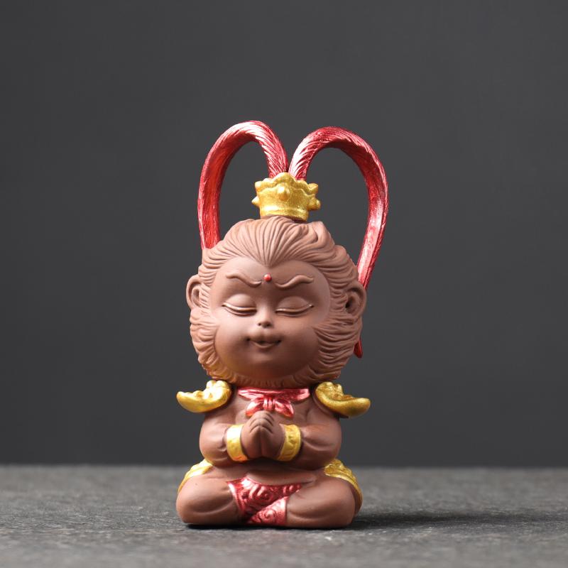 

1 шт. ручной работы из фиолетовой глины, чайный питомец, статуя Короля обезьян, чайная фигурка, орнамент, чайный сервиз, аксессуары, поделки, украшение для дома B 6x12cm