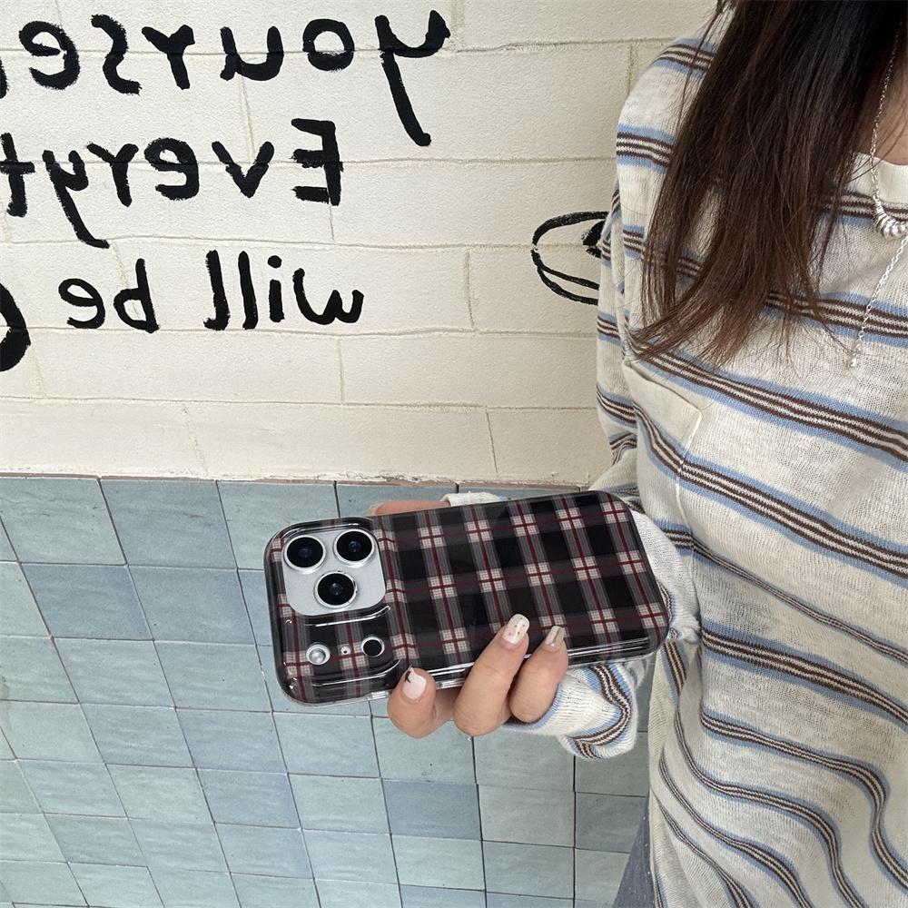 Korean INS Stylish Plaid Phone Case for iPhone 15 14 Pro Max 13 17 16 Pro Fundas Silicone Shock Anti-fall Cute Protective Cover