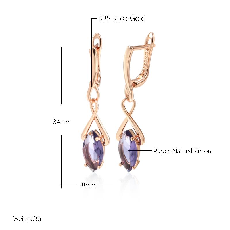 Purple Natural Zircon Long Drop Earrings For Women Fashion  Rose Gold Rhombus Accessories Wedding Daily Jewelry
