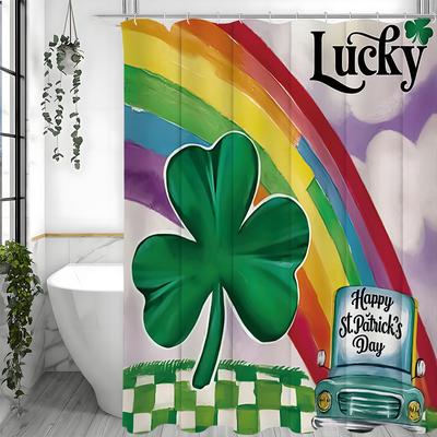 St. Patrick's Day Happy Clover Rainbow Lucky Shower Curtain, Bathroom Decorative Shower Curtain, Waterproof Shower Curtain with