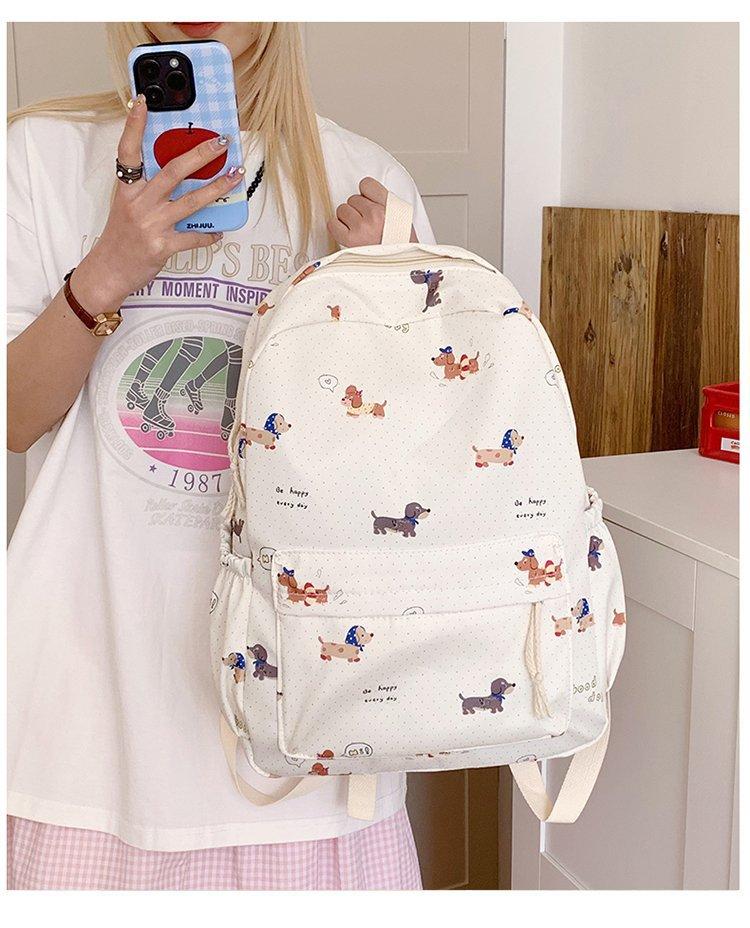 Schoolbag Cute Milk Floral Puppy Kitten Backpack Girl Heart Versatile Large Capacity Backpack Junior High School College Student Backpack