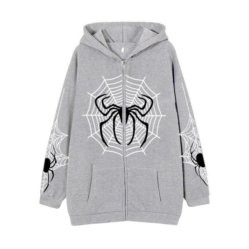 2023 Cross-border spider web zipper foreign trade sweater street tide spring and autumn hoodie American retro casual coat women
