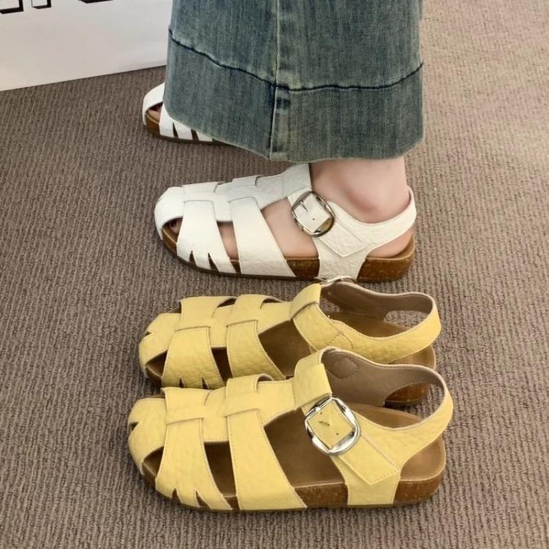 Retro hollow bag head sandals women's summer new versatile woven flat-bottomed casual sandals