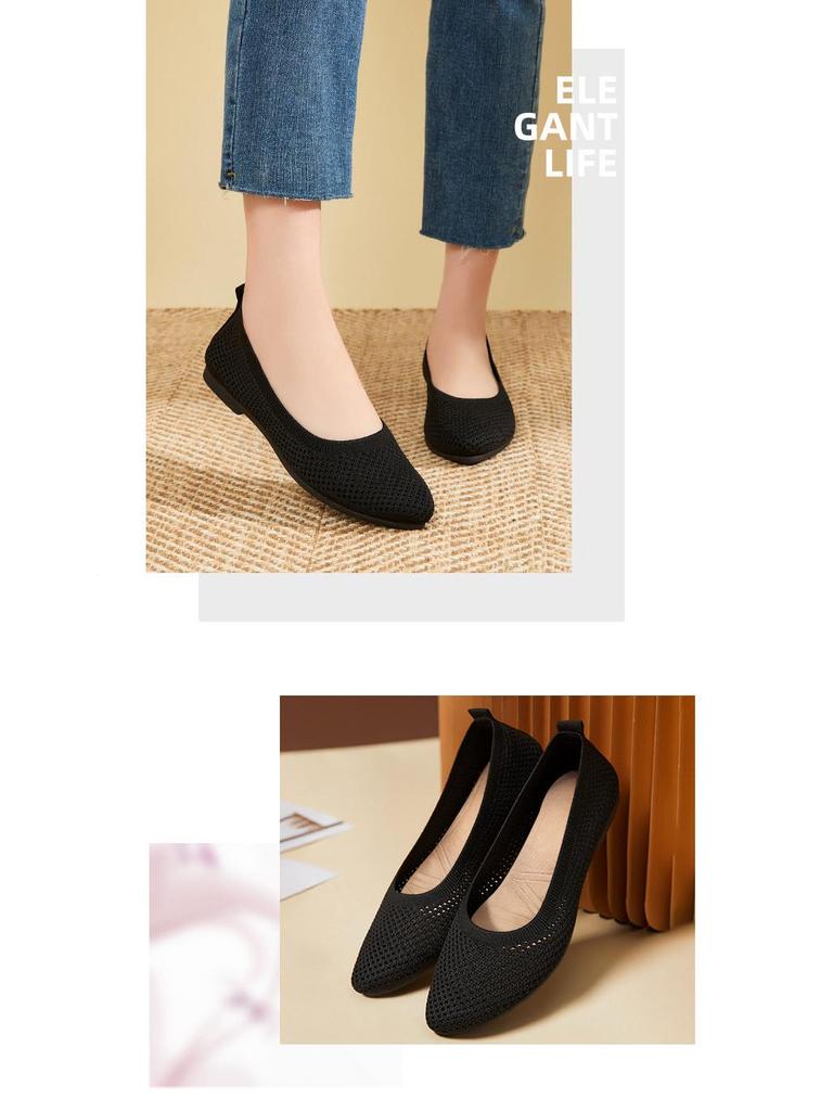Solid Color Women's Pointed Toe Fly-knit Casual Flats