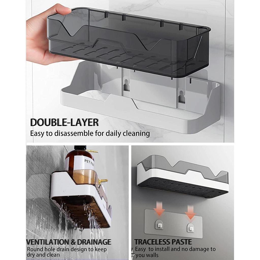Self Adhesive Storage Rack, Wall Mounted Plastic Shelf Organizer for Bathroom Accessories and Hardware