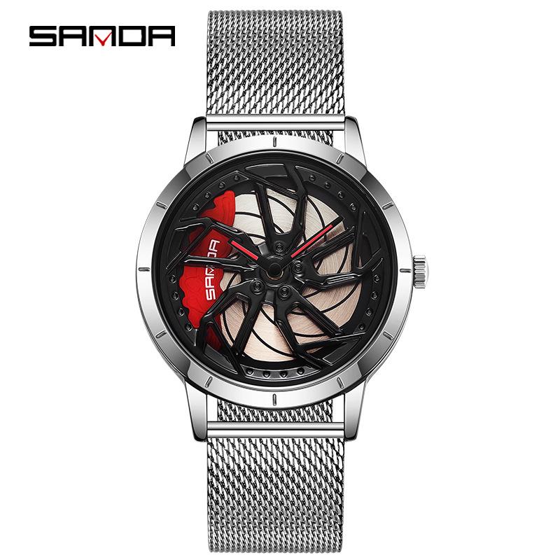 Sanda Men's Creative Rotating Quartz Wristwatch with Mesh Strap