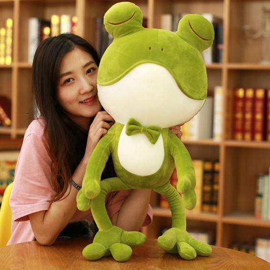 Stuffed Doll Cartoon Skin-friendly Colorful Green Frog Stuffed Doll for Bedroom