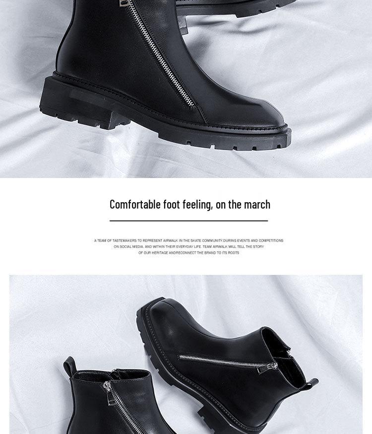 2025 Autumn Men's Mid-Heel Square Toe Martin Boots with Side Zipper