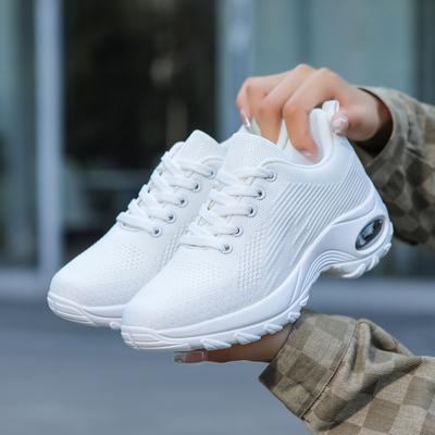 Women Casual White Sneakers Breathable Mesh Sneakers Air Cushion Shoes Women Walking Sports Lightweight Thick Sole Shoes Spring