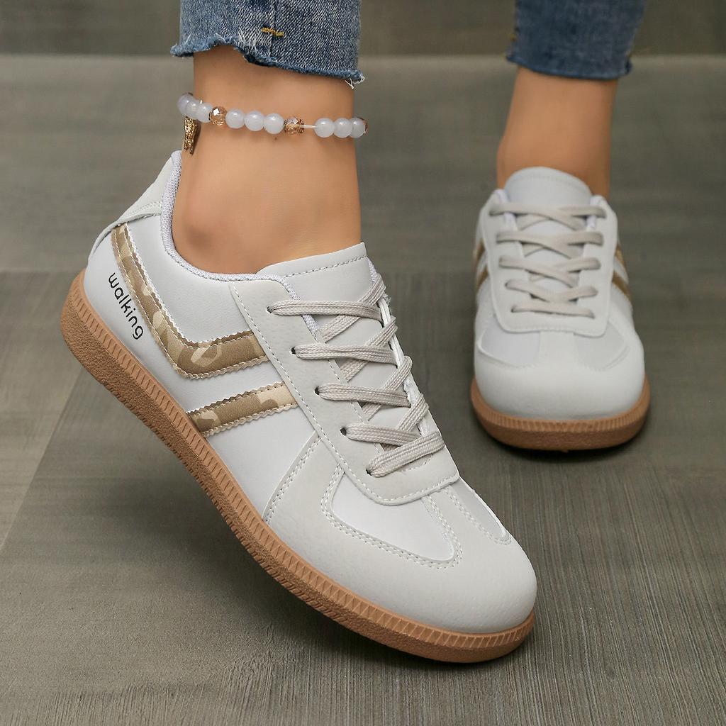 Spring large size women's low-top casual little white shoes retro sports style lace-up color matching board shoes wish