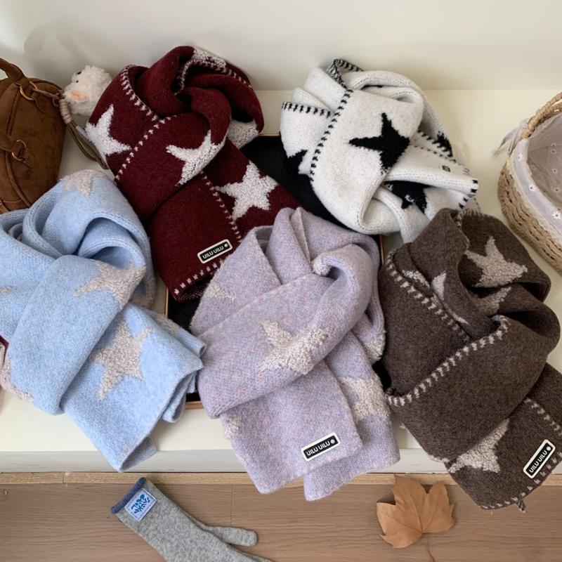 Autumn And Winter Star Print Scarf Women Thickened Warmth Korean Wrap Shawl Versatile Knitted Scarf