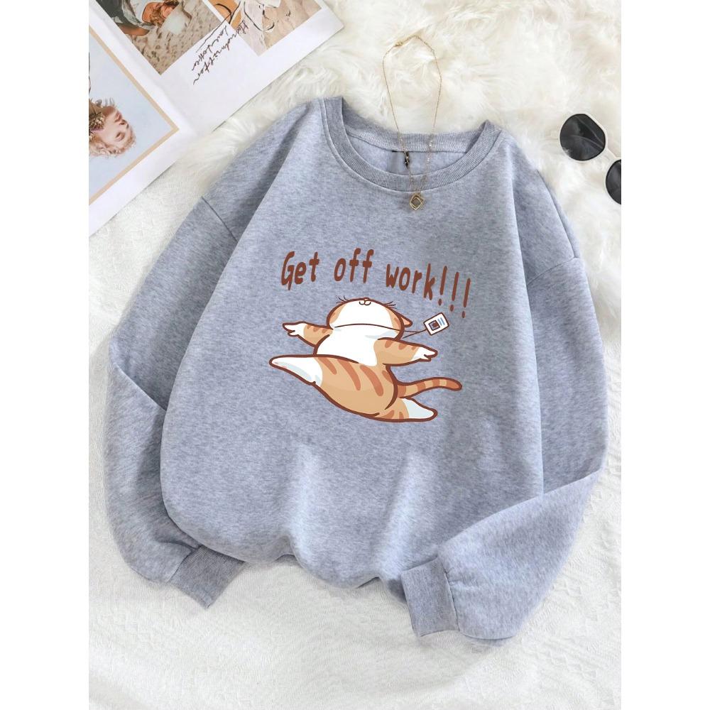 Saia do Trabalho Estampas de Gato Felizes Moletons Femininos Inverno Básicos Pulôveres Lã Quente Macio Moletons Femininos Roupas de Outono