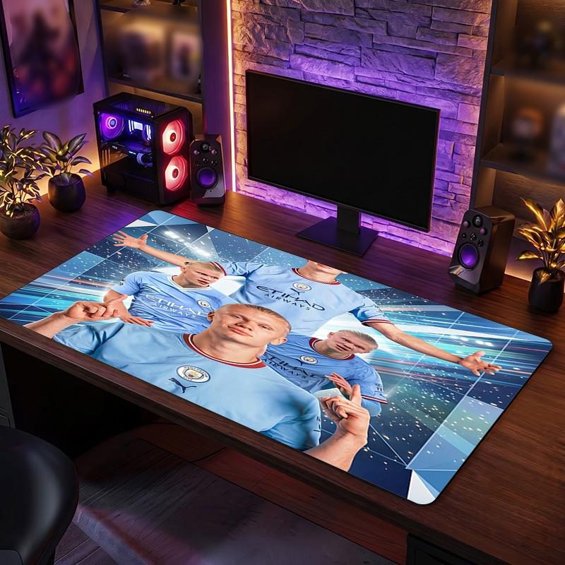 Erling Haaland Theme Pattern Mouse Pad, Soccer Logo Design XXL Gaming Desk Mat Non-Slip Computer Mouse Pad